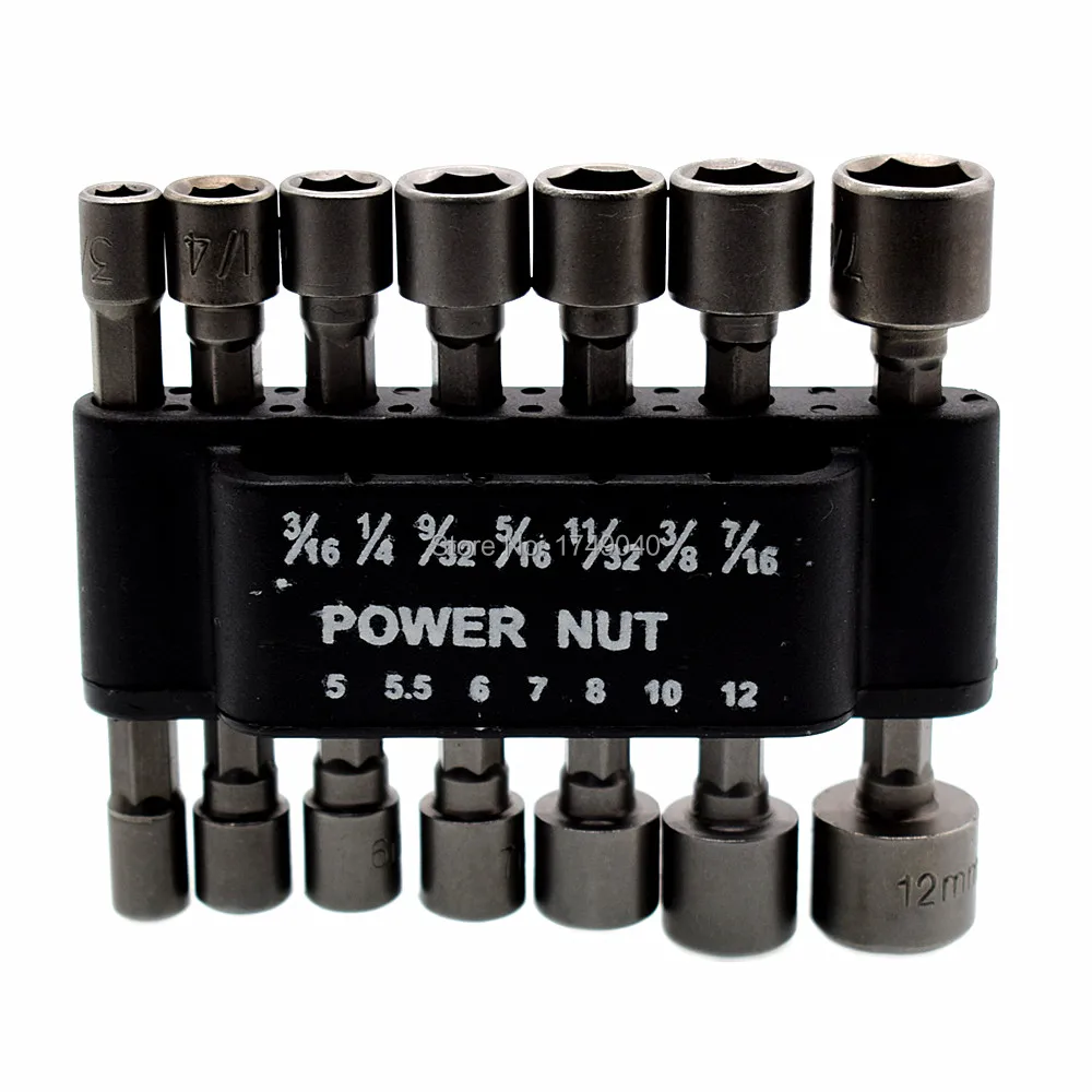 Power Nut Driver 14pcs Set Metric SAE Standard Socket Wrench 1/4" Hex