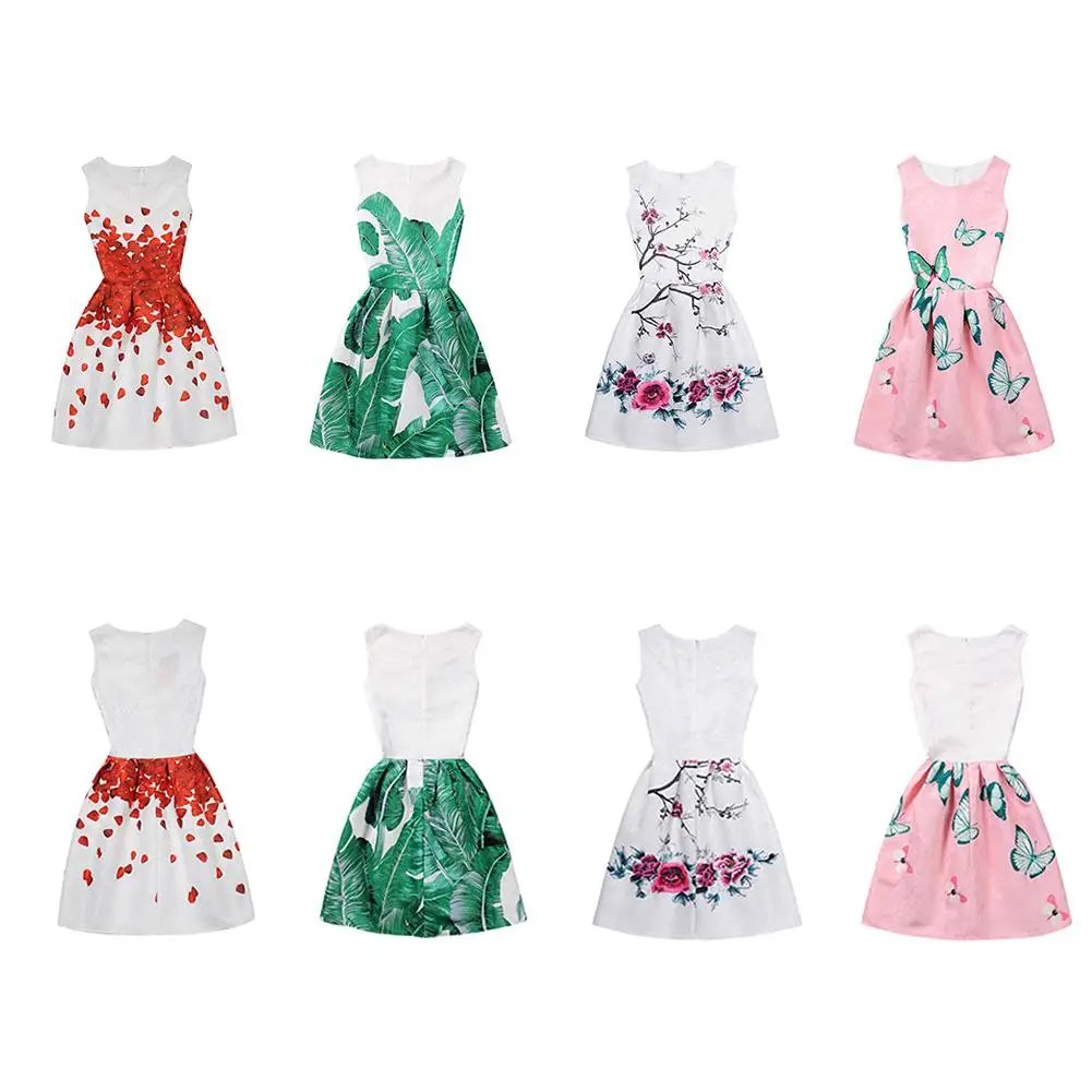 

Kidlove Baby Girl Summer Round Neck Sleeveless Printing Flower Dress Princess Dress Clothes