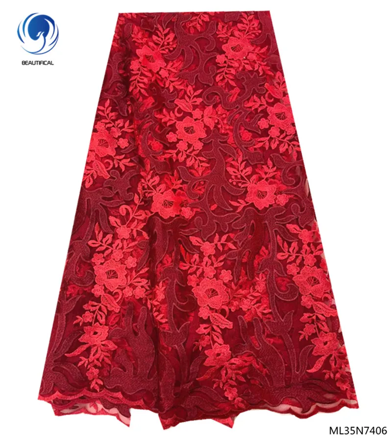 

BEAUTIFICAL red lace fabric african fabric fabrics lace materials 2019 nigerian lace fabric 5 yards/lot high quality ML35N74