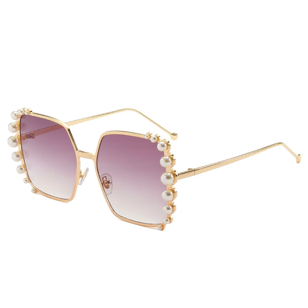 Женские солнцезащитные очки с жемчугом Роскошные негабаритные квадратные Золотое металлическое обрамление солнцезащитные очки винтажные брендовые дизайнерские солнцезащитные очки Оттенки UV400