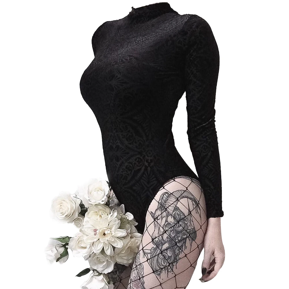 Black Sexy Bodysuits Women Lace Long Sleeve Casual Female Jumpsuits For 