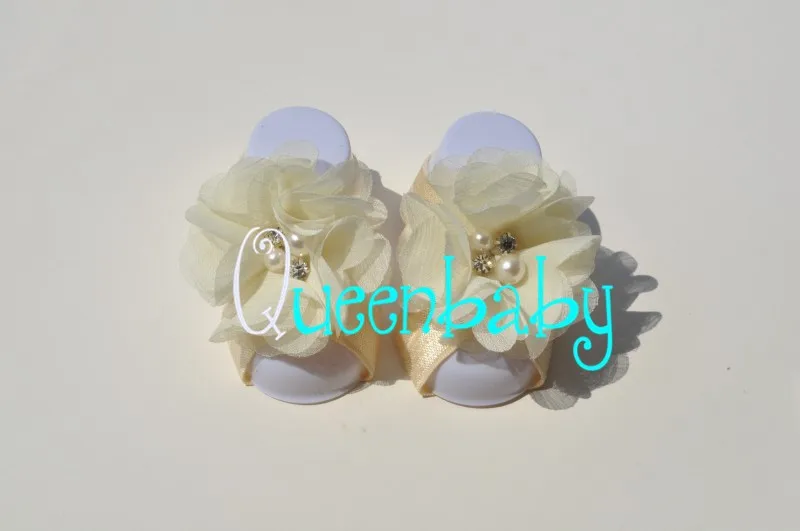 240 компл./лот босоножки ботинки с шифоновыми цветами QueenBaby