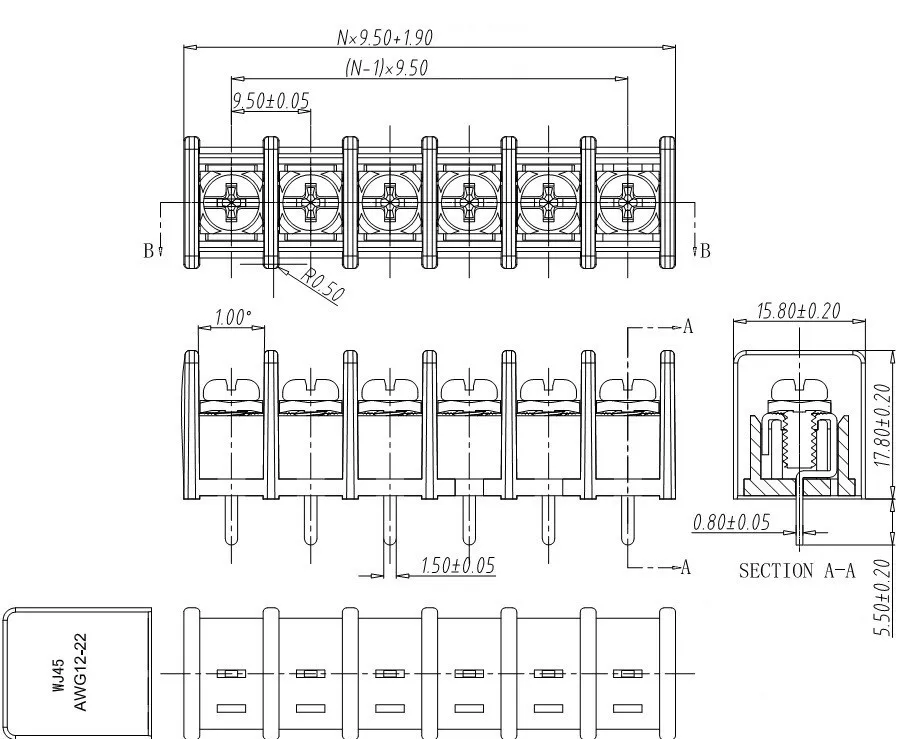 100 шт. 3 P 9,50 мм Шаг B-тип прямые булавки PCB Электрический винтовой клеммный блок