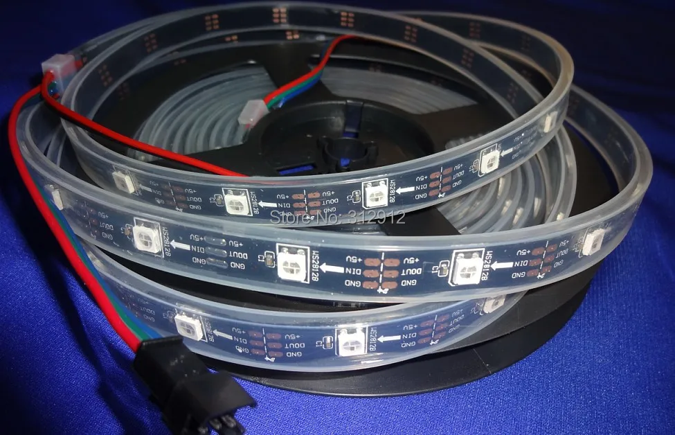Черный печатной платы 5 м DC5V WS2812B привело пикселей Srip, IP68, 30 шт. WS2812B/M с 30 пикселей, водонепроницаемый в силиконовой трубки