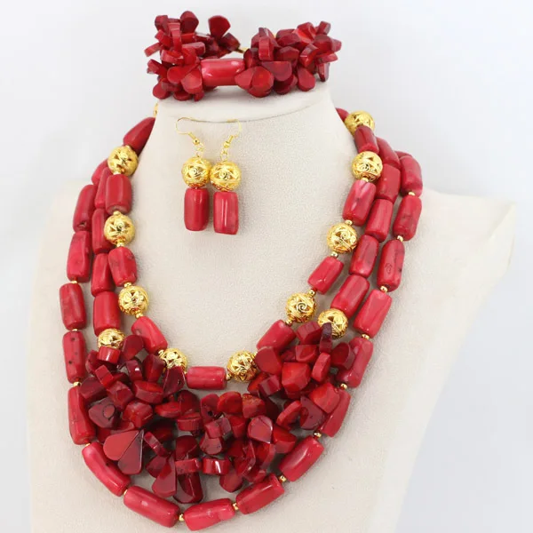 Замечательный Африканский коралловый Бусины Jewelry африканском стиле красного цвета, комплект из Ювелирные наборы мода в нигерийском стиле
