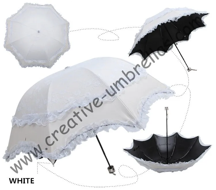 Принцесса зонты, 100% солнцезащитный крем, UPF> 50 +, ladies'parasol, 8 К ребра, черный серебряное покрытие, карман зонтик, УФ-защита, арочные завязки