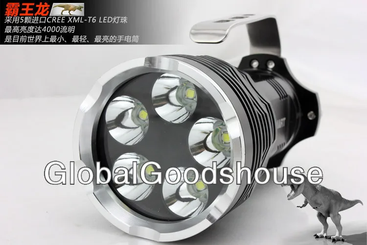 Clearance WholeSale 10sets/lot 5 x Cree XML-T6 led flashlight rechargeable searchlight long-range hunting Torches + 4 x Battery + Charger 6