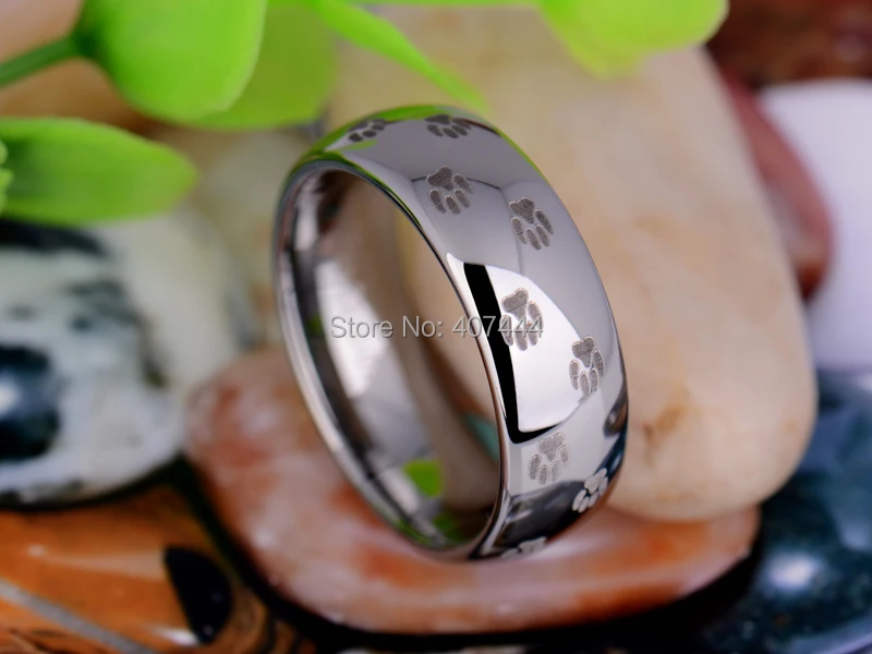 Бесплатная доставка YGK JEWELRY Лидер продаж 8 мм Блестящий серебряный купол с принтом собаки животное кольца Для Мужчин's Вольфрам обручальное