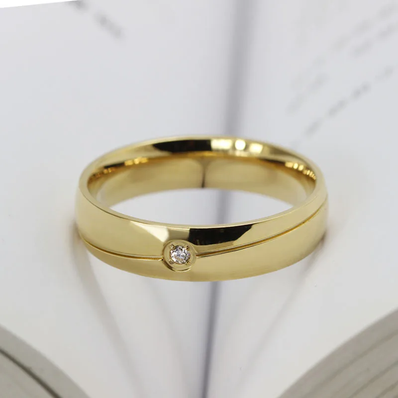 Vnox золото-цвет свадебные Кольца для Для женщин Нержавеющая сталь Для мужчин Кольца с зубцами Настройка Камень CZ США Размеры