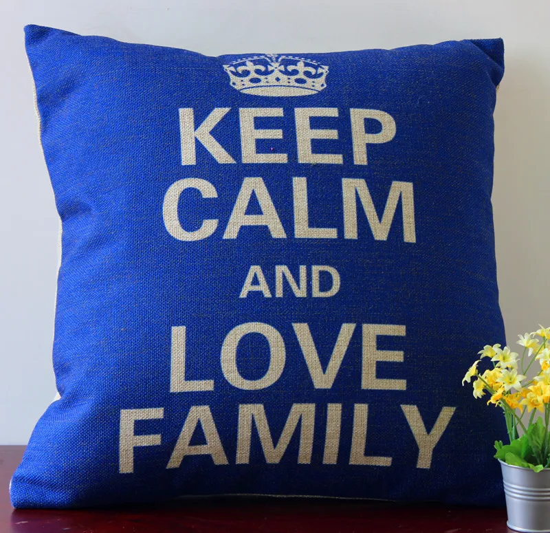 Keep Calm and love Семья Лен Чехлы для подушек/Подушки Детские чехол/декоративное Подушки 45cx45cm
