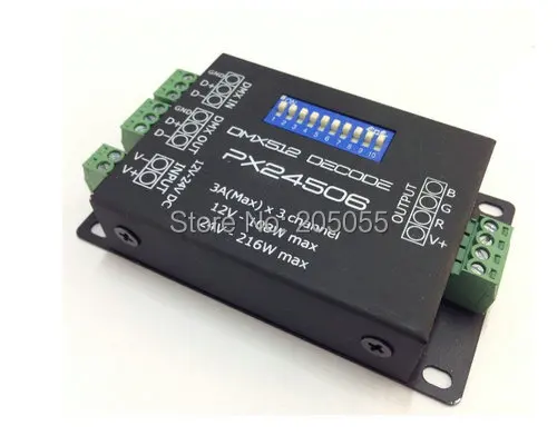 Px24506 DMX512 декодер драйвера контроллера Усилители домашние RGB Светодиодные ленты свет DC12V/24 В max.3a/CH Выход 9a светодиодные лампы драйвер контроллера