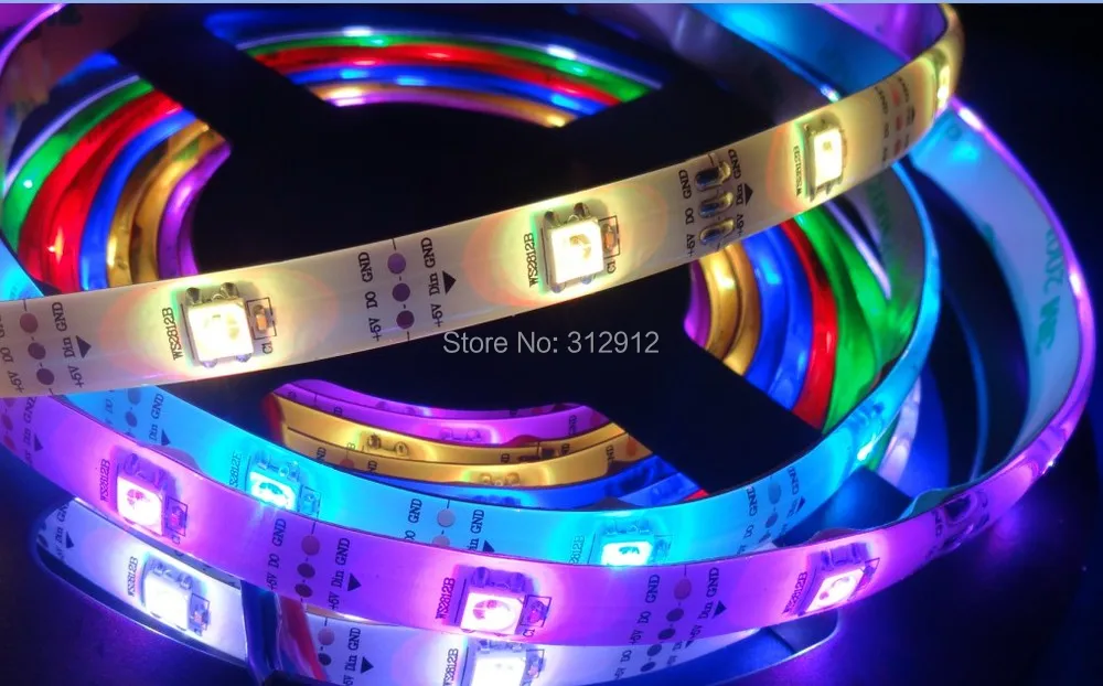 5 м DC5V WS2812B led pixel srip, IP68 в силиконовом покрытии, 30 шт. WS2812B/m с 30 пикселей; 36 Вт; белая печатная плата