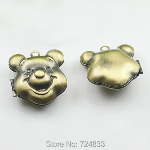Винтажная Античная бронзовая Щетка Openable Cute Bear Молитвенное желание коробка фото медальон рамка Подвеска европейские Подвески оптом