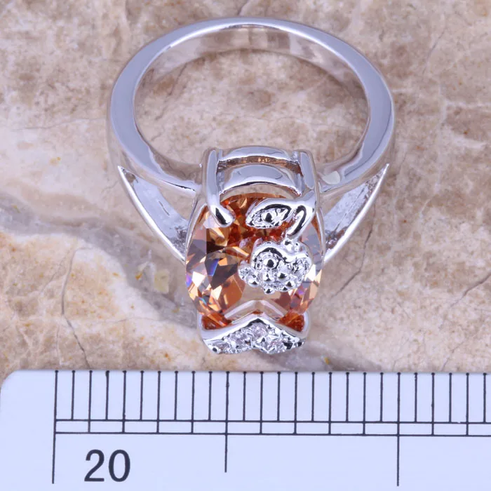 Эксклюзивный Шампанское Morganite Серебряный Штампованные 925 Для женщин цветок кольцо Размеры 6/7/8/9 r0953