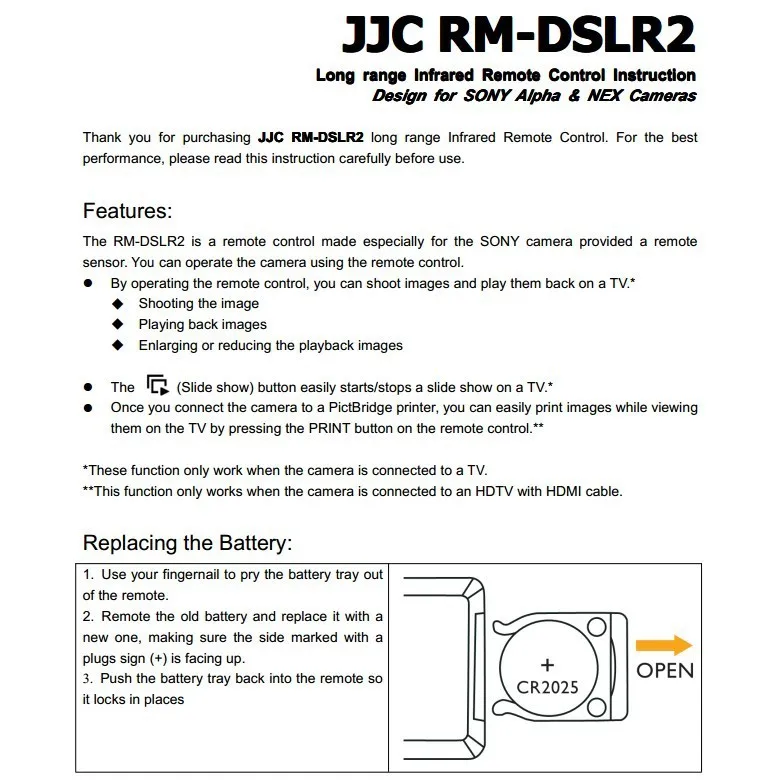 JJC Беспроводной дистанционного Управление для SONY A7III A7RIII A57 A77II A7S A7 A7II A7R Характеристическая вязкость полимера A7RII A7SII A6000 A99 A6300 A900 заменить RMT-DSLR