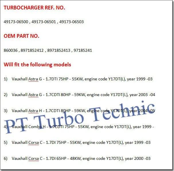 Производительность турбокомпрессора TD025M TD02 49173-06500 49173-06501 49173-06503 860036 97185241 для Защитные чехлы для сидений, сшитые специально для Opel Astra Corsa, Combo 1,7 DTI