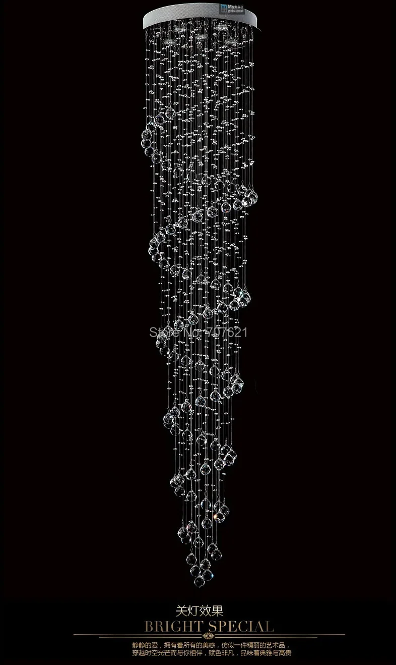 Спираль Кристалл Люстры светильники Светильник Современный Большой Кристалл droplights Villa Club дома Освещение в помещении AC110V 220 В D55CM* H250cm