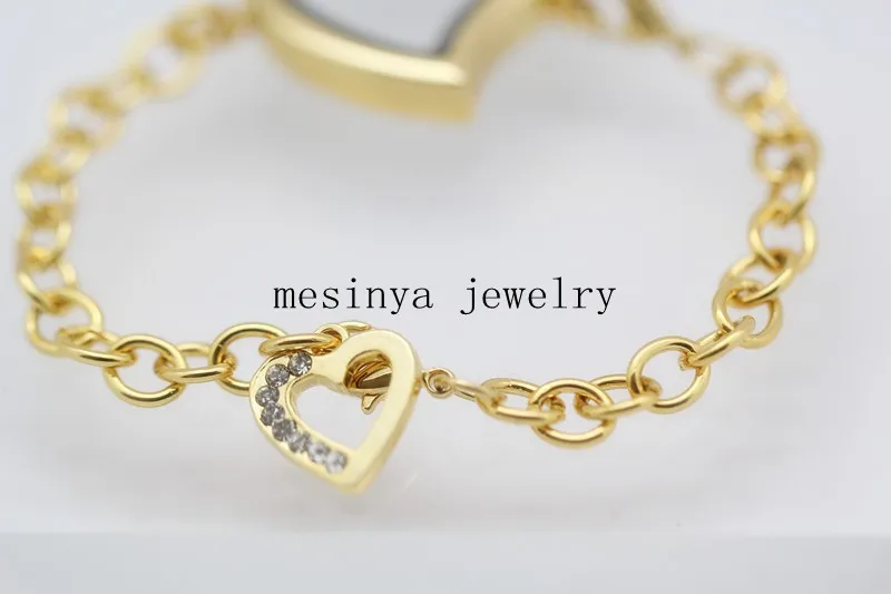 Mesinya 10 шт. хорошее качество PVD золотое сердце форма магнит памяти медальон из смарт-стекла изогнутое сердце медальон браслет Рождественский