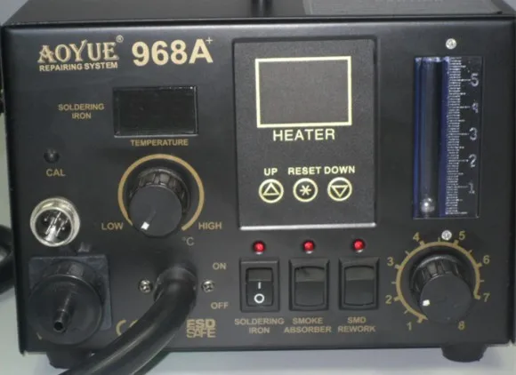 Бесплатная доставка AOYUE 968A + SMD паяльная станция горячего воздуха пистолет припой Утюг поглотитель дыма 3 в 1 двойной цифровой дисплей