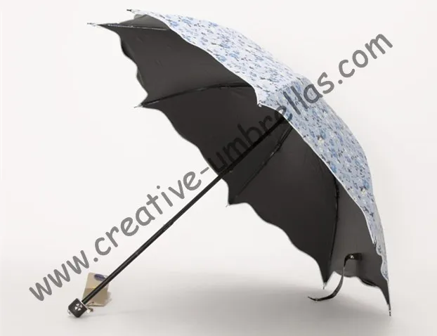 Зонтики листьев лотоса, 100% солнцезащитный крем, UPF> 50 +, ladies'parasol, с цветочным принтом, 210 т черный серебряное покрытие, Вишня зонтик, два раза