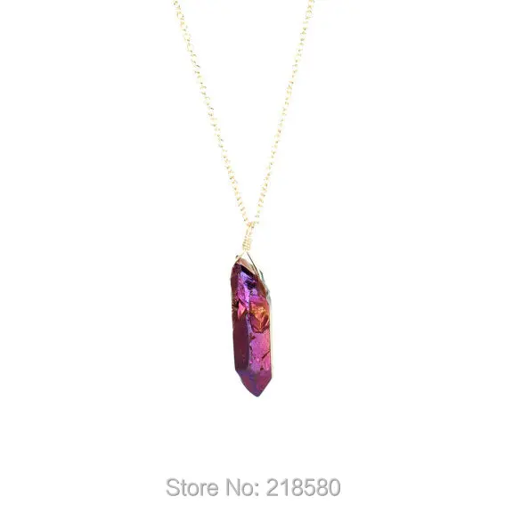 Sn-087 raw фиолетовый Радуга Титан кварц Спайк Цепочки и ожерелья, грубый Агат стрелка Boho кристаллы с золотой или серебряной цепи