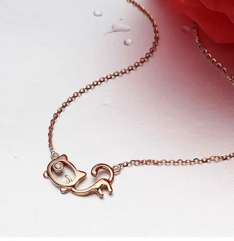 18 К Solid Gold природных Ювелирные изделия с алмазами Lucky Cat Цепочки и ожерелья подвеска Ювелирные украшения Ювелирные изделия с алмазами прекрасный кот подруге на день рождения