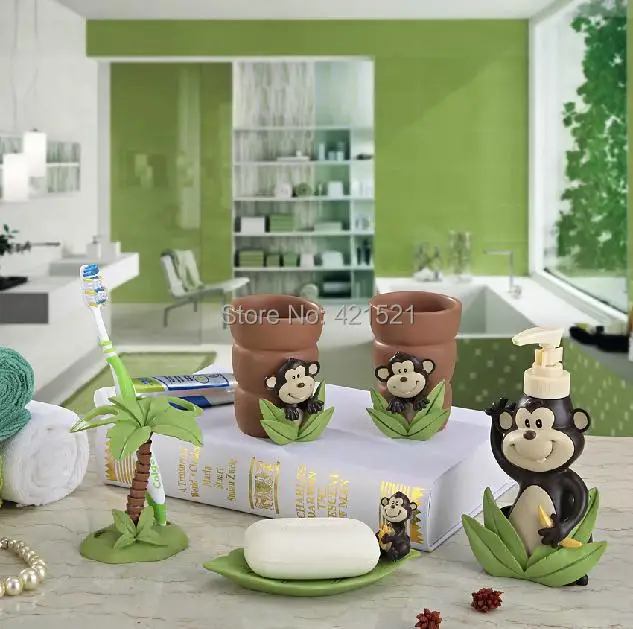 Fashion Monkey Five Pieces Set Of Bathroom Supplies Kit Fashion Monkey Five Pieces Set Of Bathroom Supplies Kit Resin Bath Accessories In Sets From Home Garden On