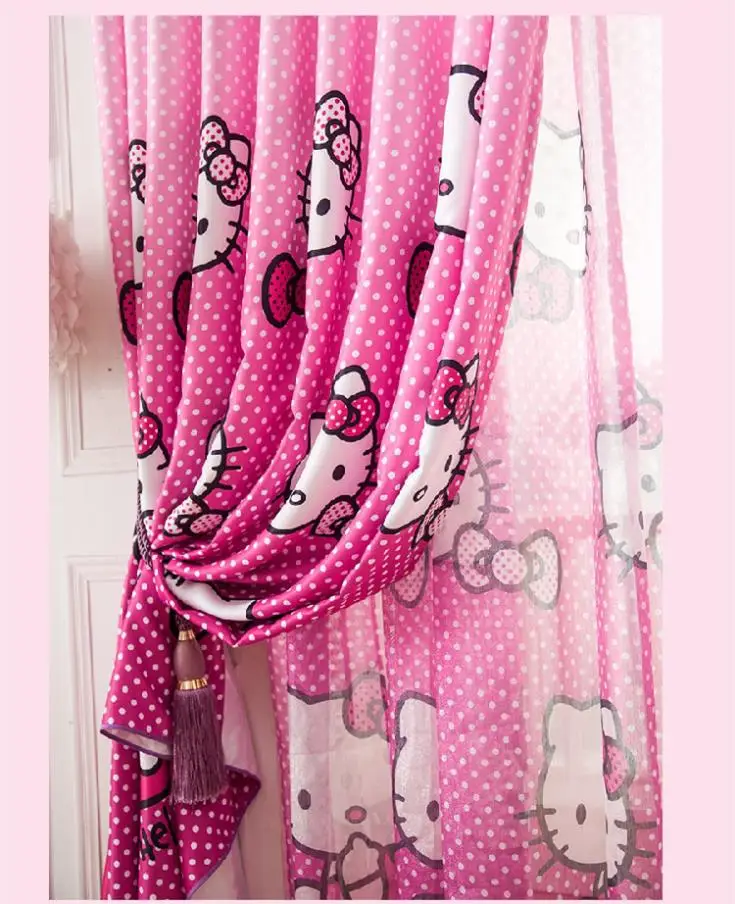 Free Shipping Pink Hello Kitty Cartoon Curtains Printed Curtain