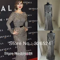 New Berenice Marlohe Red Carpet New Fashion Sequined Sash Crystals Celebrity Dresses Evening With Long Sleeves EL03