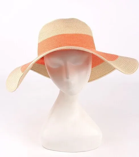 Женщины лето flodable соломы пляж шляпа, Флоппи-бей sunbonnet hat 3 цветов D-1458