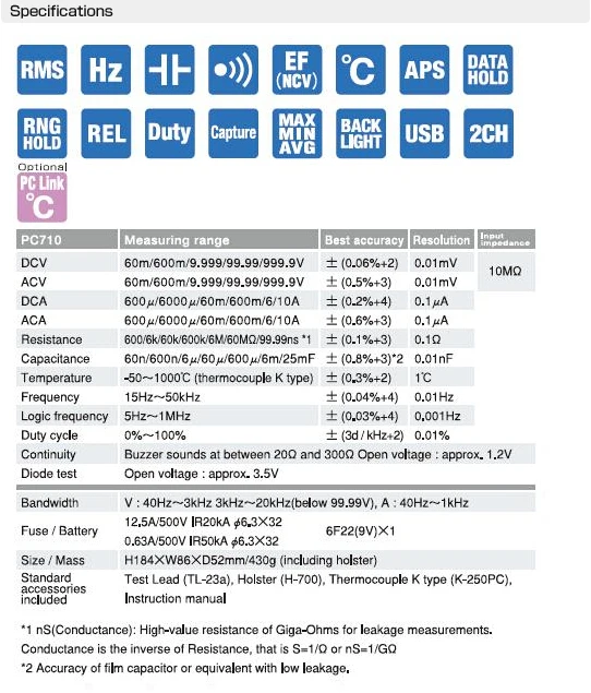 Цифровые мультиметры высокой точности(PC Link) True RMS, двойной дисплей PC-710! Новинка!! Sanwa PC710