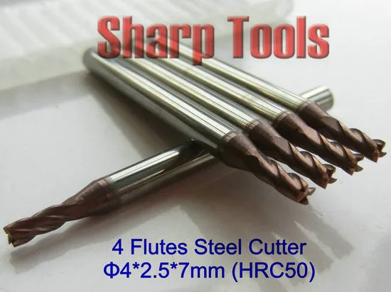 Hardness 4x2.5x7MM 4 Flute Tungsten CNC Carbide Cutter Spiral CNC Router Bits for Metal Steel Milling, 5PCS Milling Cutter Set