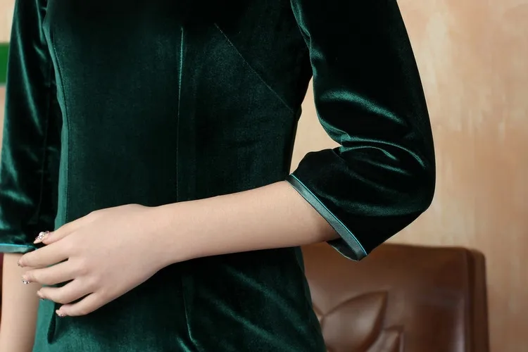 Шанхай история изысканный Китай Стиль Cheongsam платье, Женская мода осень Вышивка зимнее платье бархатное платье Qipao T0001