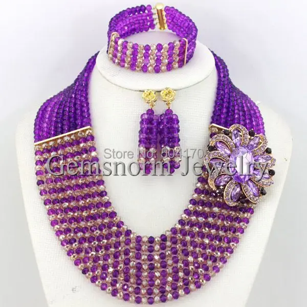 Африканский Кристалл Бусины Jewelry Set оптом модные фиолетовый/золото нигерийской свадьбы Бусины комплект ювелирных изделий Бесплатная