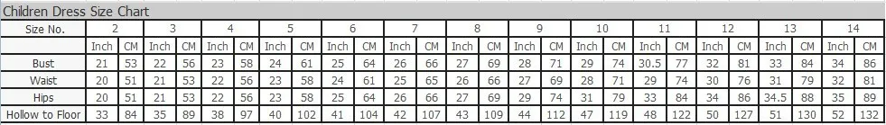 children Dress Size Chart
