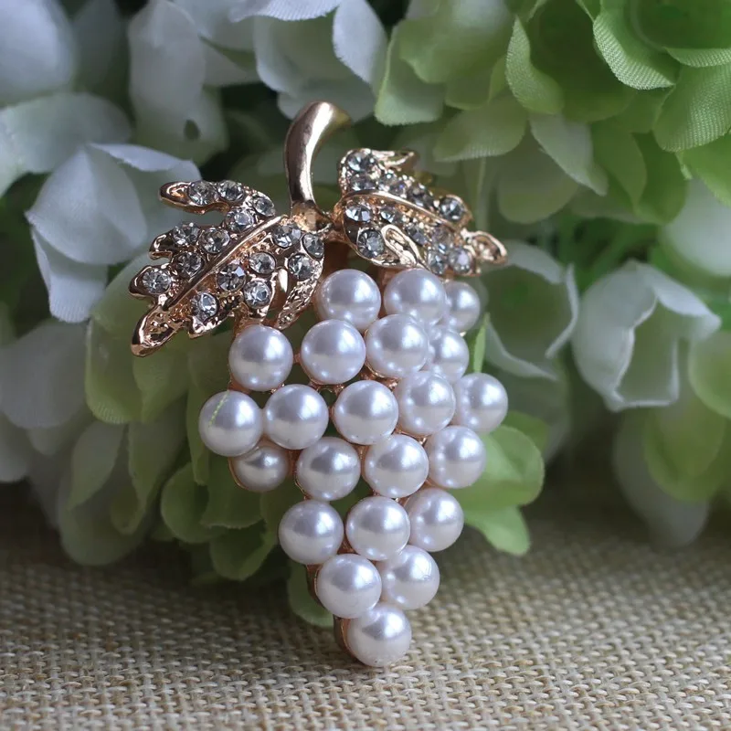 Броши с дизайном «виноград» золотистого цвета брошь с искусственным жемчугом Стразы для свадебных платьев хиджаб Клип шарф Пряжка булавки