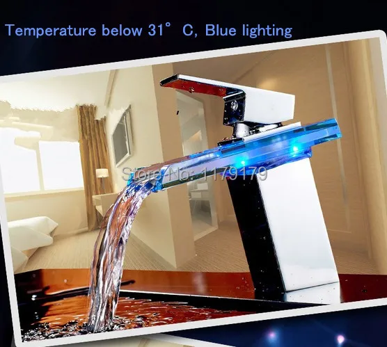 LED бассейна LED 3 вида цветов Водопад кран холодной и горячей кран, медь хром отделки кран 8802