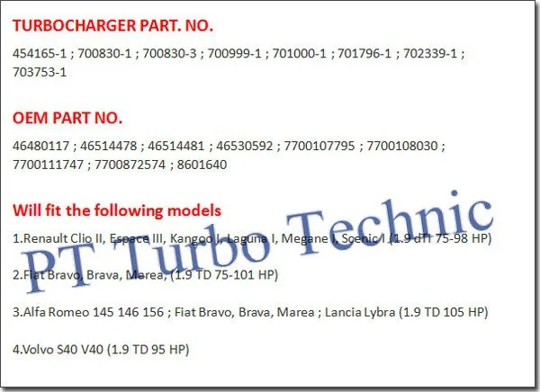 Турболдер/Турбокомпрессор/в комплекте турбо GT1544S 700830-0001 700830 для Renault Megane Scenic Laguna Espace Clio 1,9 dTi F9Q/F8Q
