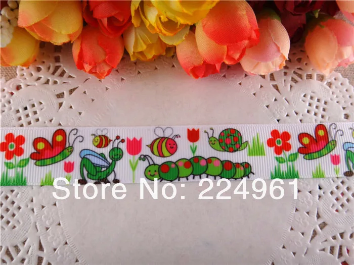 Новое поступление 7/"(22 мм) насекомые печатных Grosgrain ленты мультфильм ленты ткани ленты 50 ярдов wqwq14040915