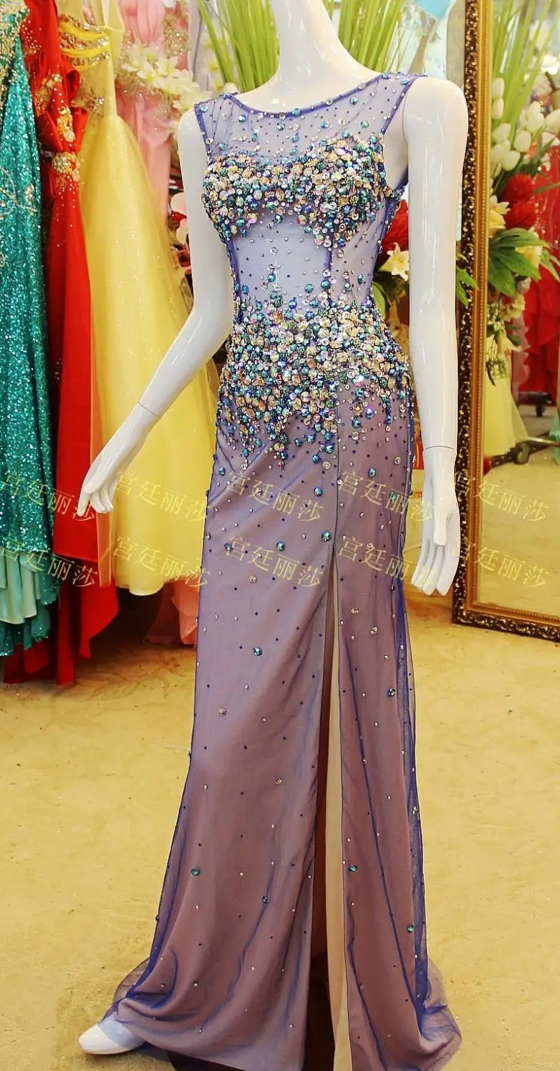 Роскошный кристалл rhinestone свадебные платья формальные невесты красный длинные сексуальные вечерние платья партии платья пром платья