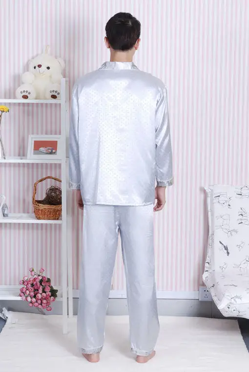 Бесплатная доставка! оптовая продажа и Retail2PCS новые мужские шелковые пижамы одежда с длинным рукавом L, XL, XXL MR0013