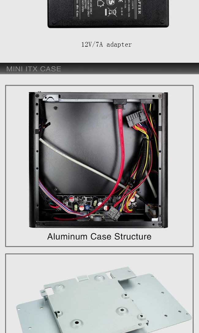 Realan Алюминиевый мини itx Настольный ПК чехол E-i7 с блоком питания, CD-ROM, слотами черный серебристый