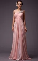 2013 New Hot Sale Sexy One Shoulder Beading Chiffon Floor Length Peach Bridesmaid Dresses Long BD8023