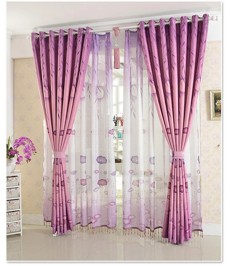 Затемненные шторы для детей, детские постельные принадлежности для комнаты/гостиной/кухни, зеленые/фиолетовые/серые прозрачные Занавески с цветочным рисунком лотоса