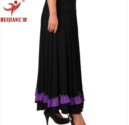 Высокое качество, женское черное с ярко-розовым и фиолетовым Бандажное современное длинное платье для танцев, юбка для фламенко