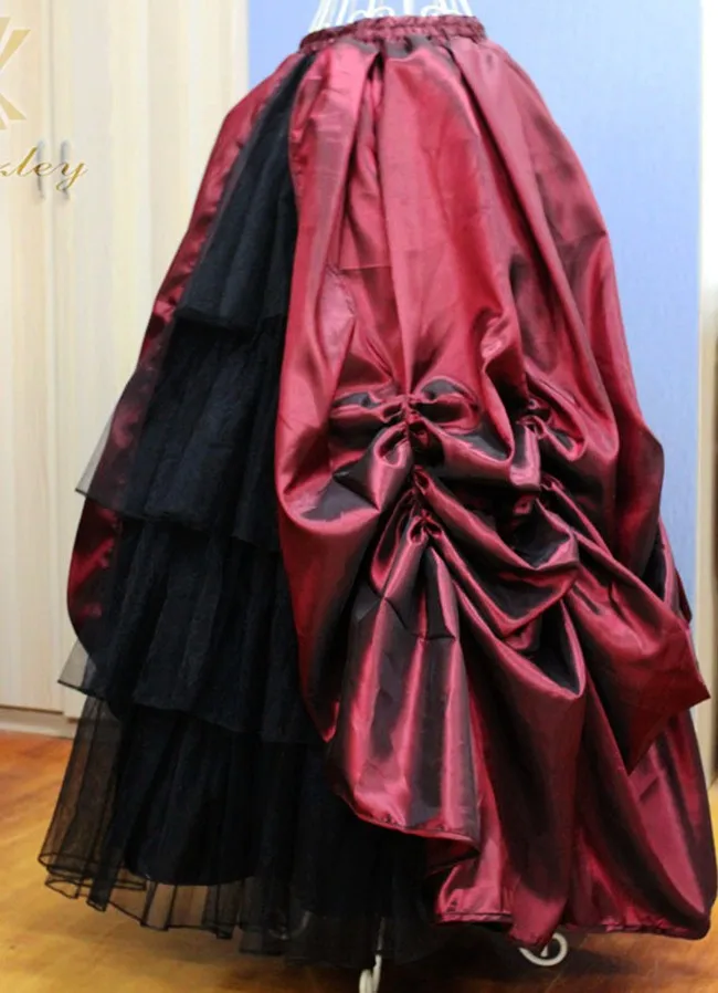 Black And Wine Red Long Maxi Skirt For Women (4)