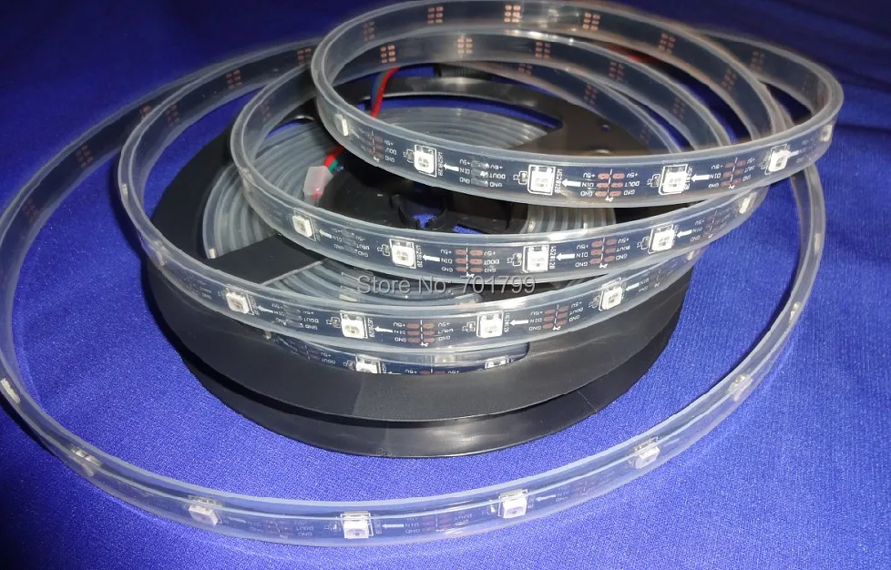 Черный печатной платы 5 м DC5V WS2812B светодио дный пикселей srip, IP68, 30 шт. WS2812B/M с 30 пикселей, водонепроницаемый в силиконовая трубка