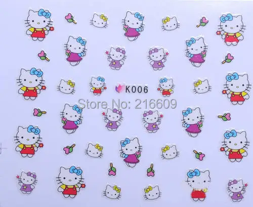 Наклейка на палец 22 листа/партия Смешанные 11 видов конструкций 3D hello kitty наклейки для ногтей украшения K001-011
