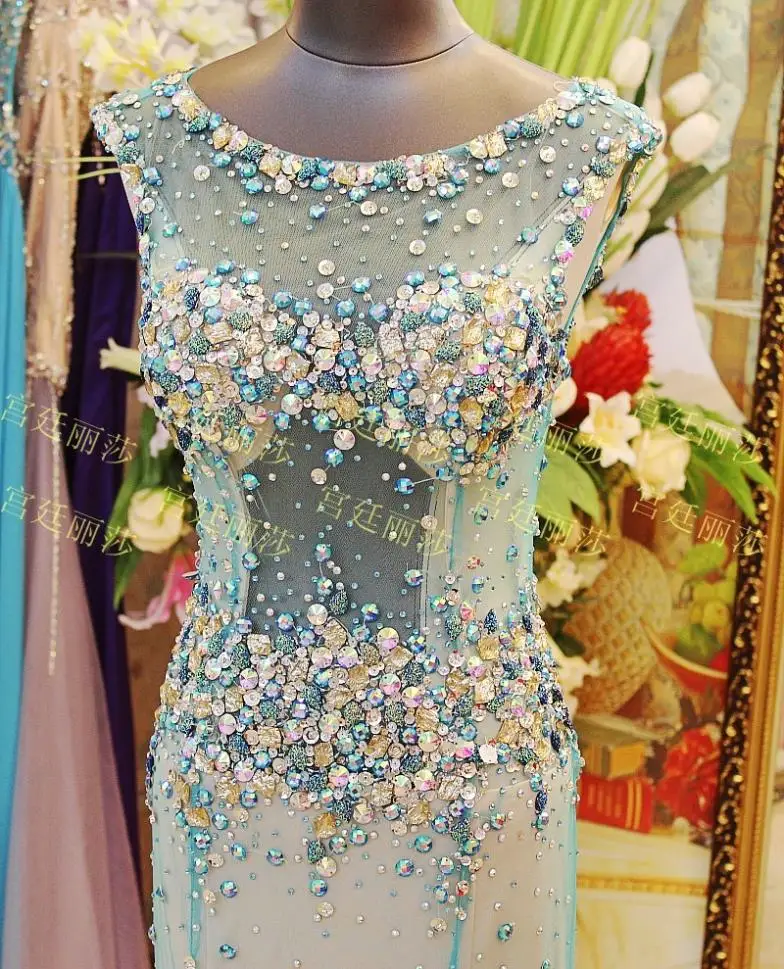 Роскошный кристалл rhinestone свадебные платья формальные невесты красный длинные сексуальные вечерние платья партии платья пром платья