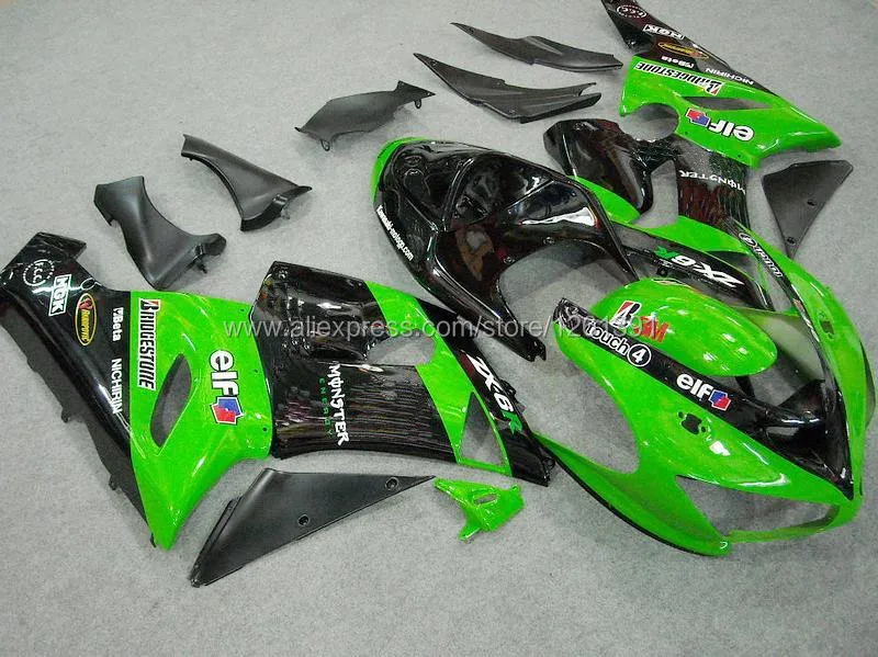 Инъекции зеленый черный обтекатель комплект для KAWASAKI NINJA ZX 6R 636 05 06 ZX-6R 05-06 ZX6R 2005 2006 ZX 6R 05 06 обтекатели, свободный изготовленный на заказ